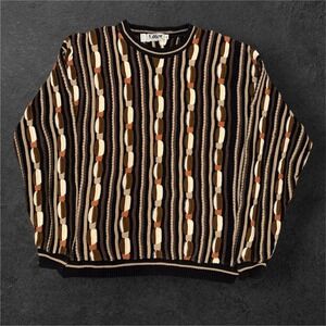 Vintage Lavane New York 3D Textured Knit Sweater Mens XL Brown Coogi Style